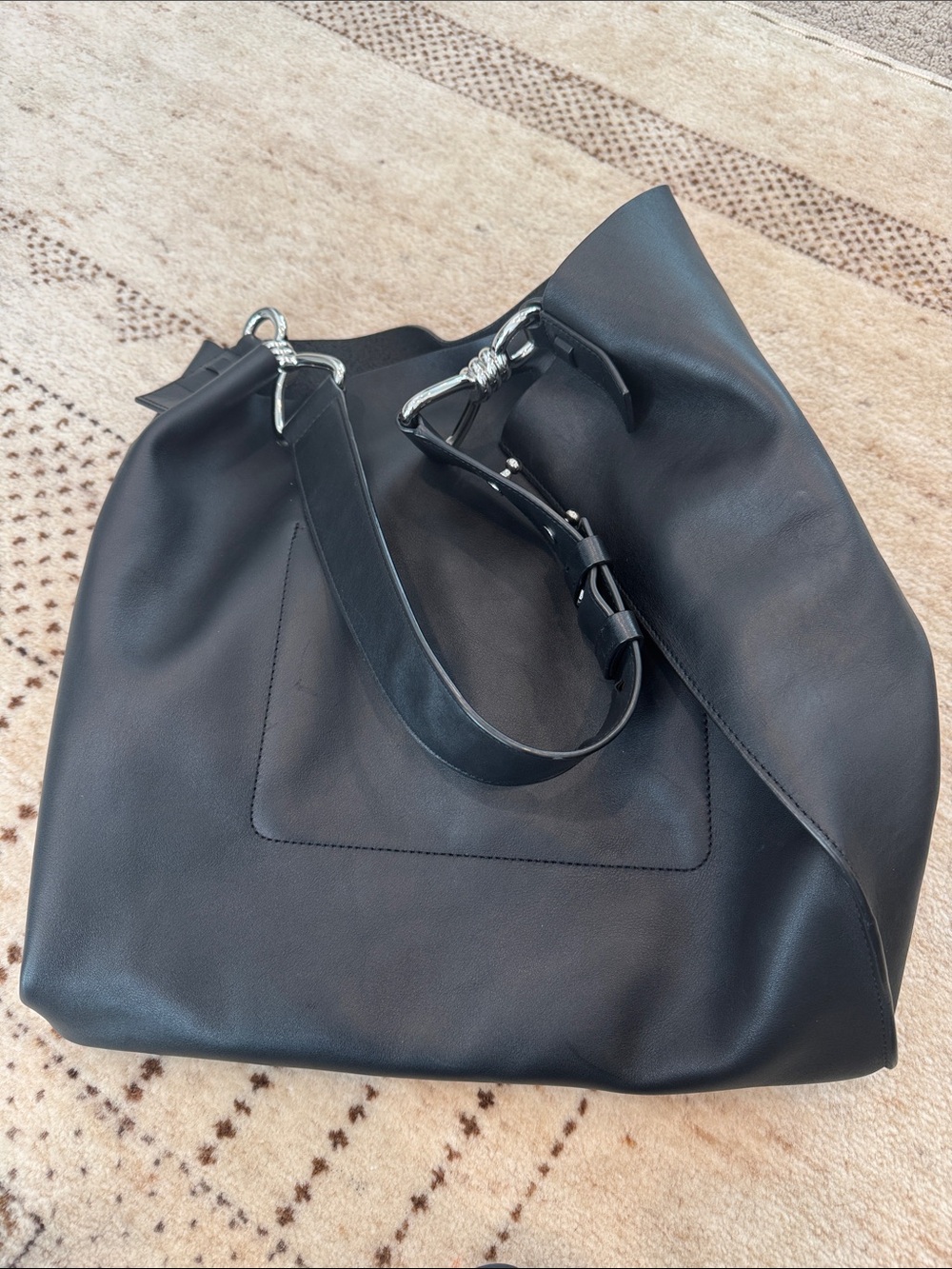 AllSaints Black Leather Shoulder Bag with Silver Hardware